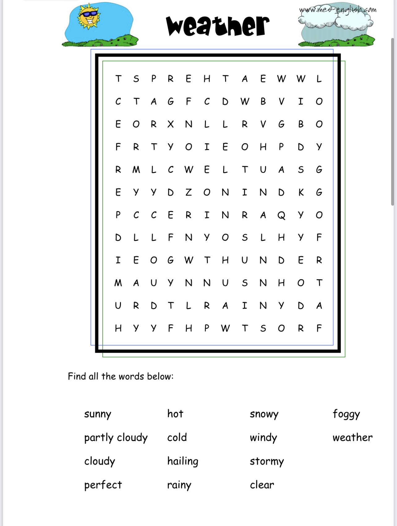 Weather Wordsearch for Kids